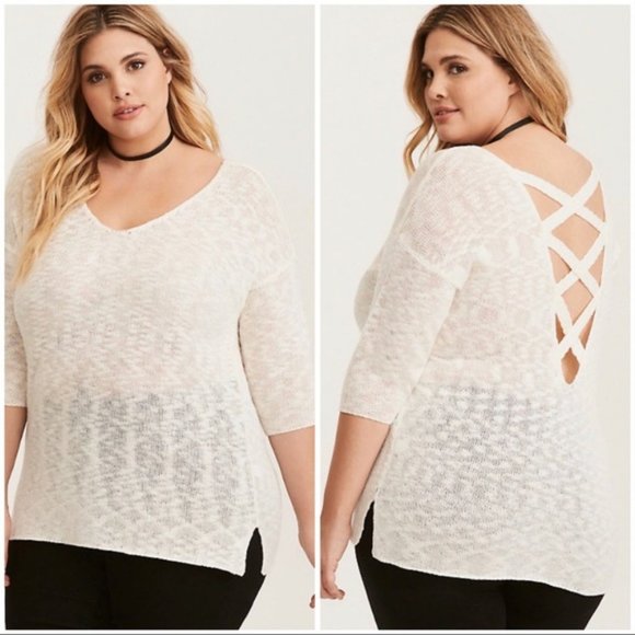 torrid Sweaters - Torrid Ivory Knit Crossback V-neck Tunic Sweater